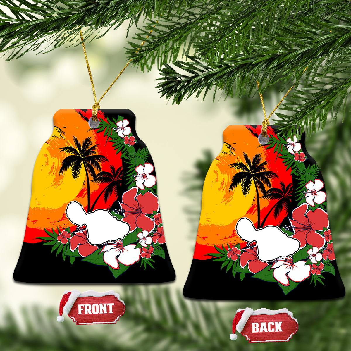 Hawaii Maui Island Ceramic Ornament Maui Map With Tropical Forest Vintage Style LT03 - Polynesian Pride