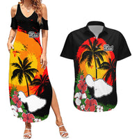 Hawaii Maui Island Couples Matching Summer Maxi Dress and Hawaiian Shirt Maui Map With Tropical Forest Vintage Style LT03 Black - Polynesian Pride