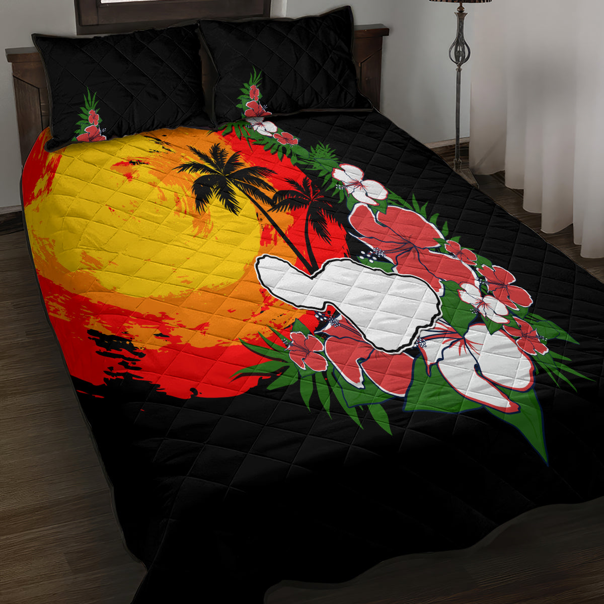 Hawaii Maui Island Quilt Bed Set Maui Map With Tropical Forest Vintage Style LT03 - Polynesian Pride