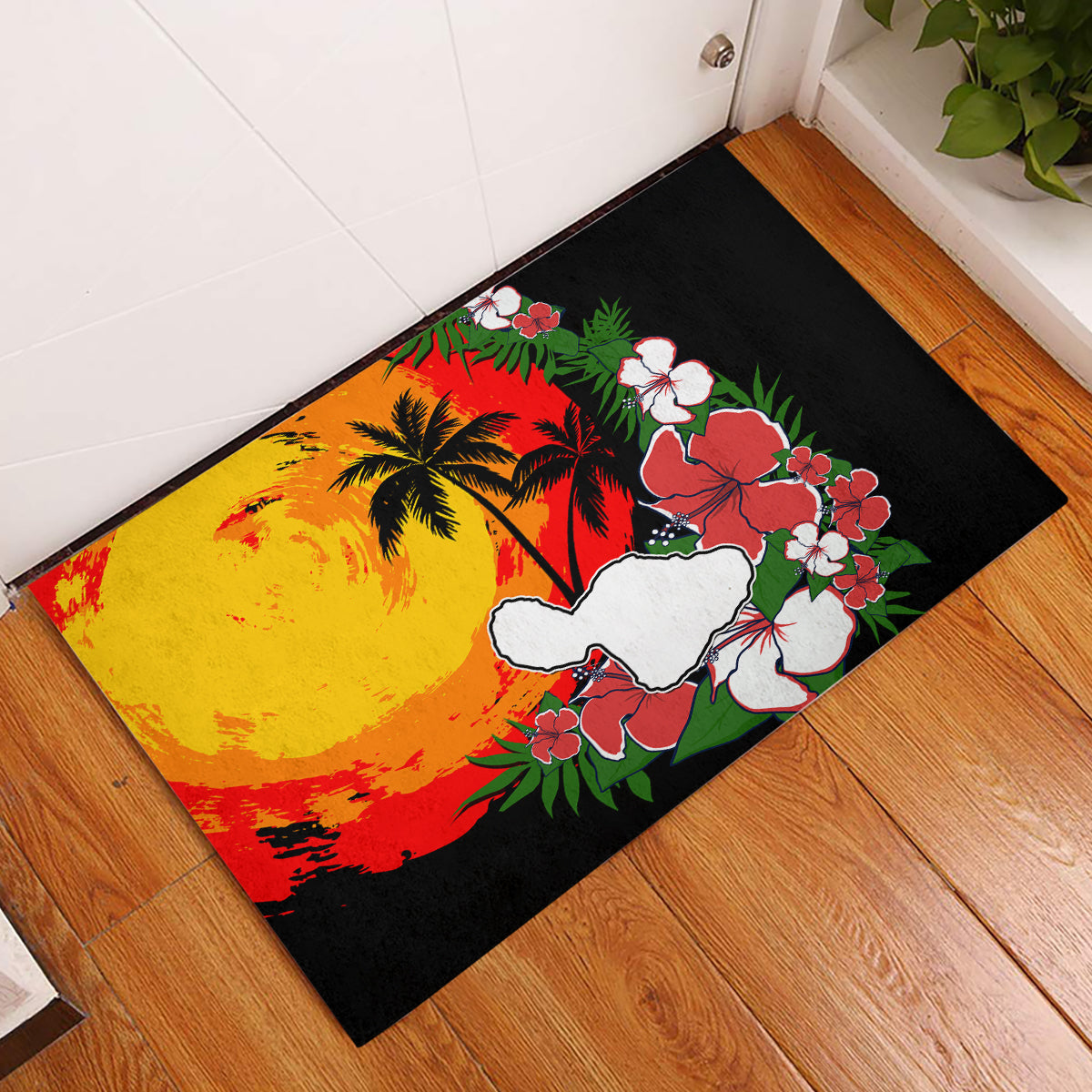 Hawaii Maui Island Rubber Doormat Maui Map With Tropical Forest Vintage Style LT03 Black - Polynesian Pride