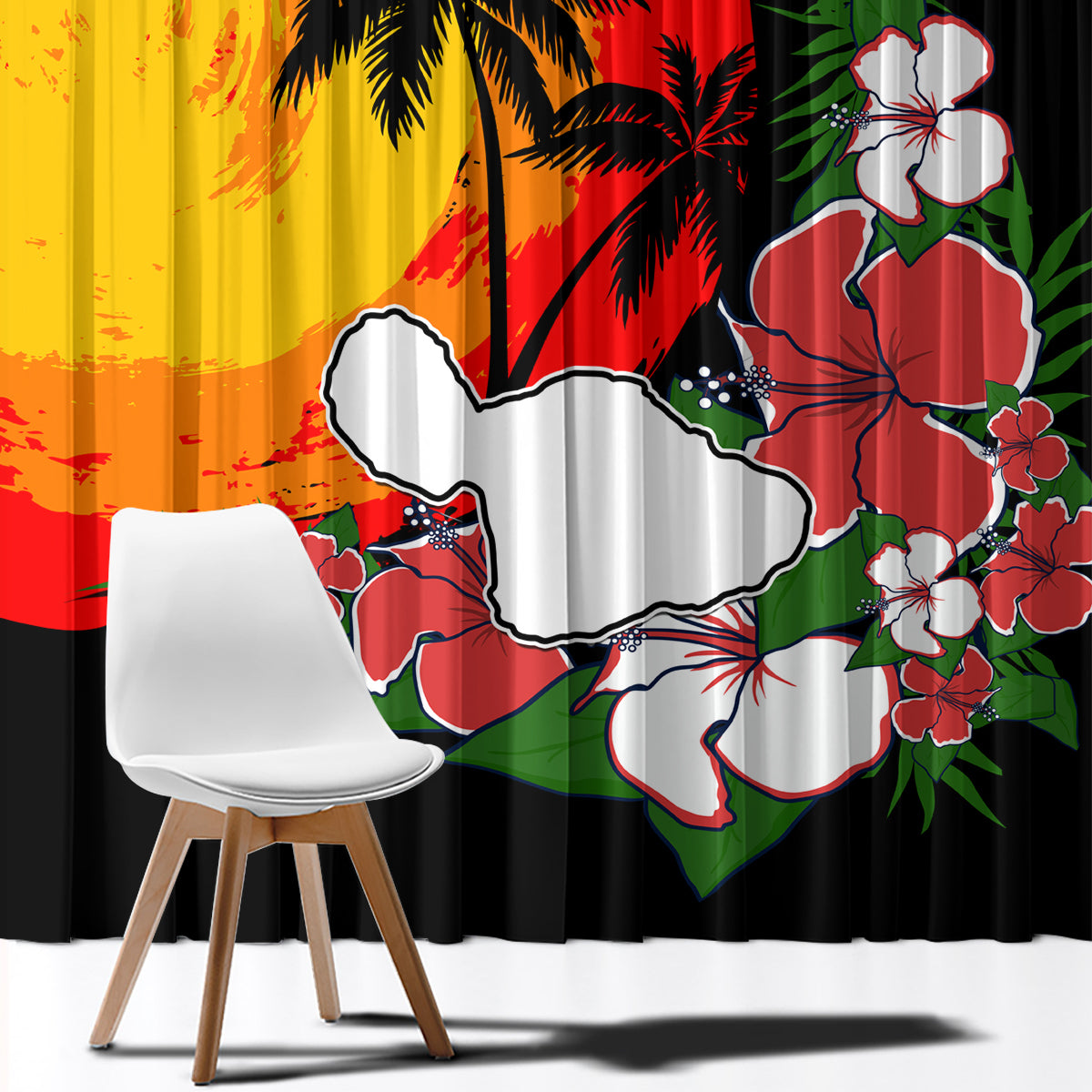 Hawaii Maui Island Window Curtain Maui Map With Tropical Forest Vintage Style LT03 - Polynesian Pride