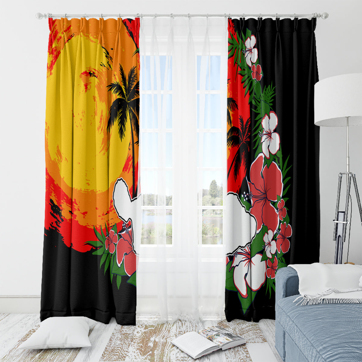 Hawaii Maui Island Window Curtain Maui Map With Tropical Forest Vintage Style LT03 - Polynesian Pride