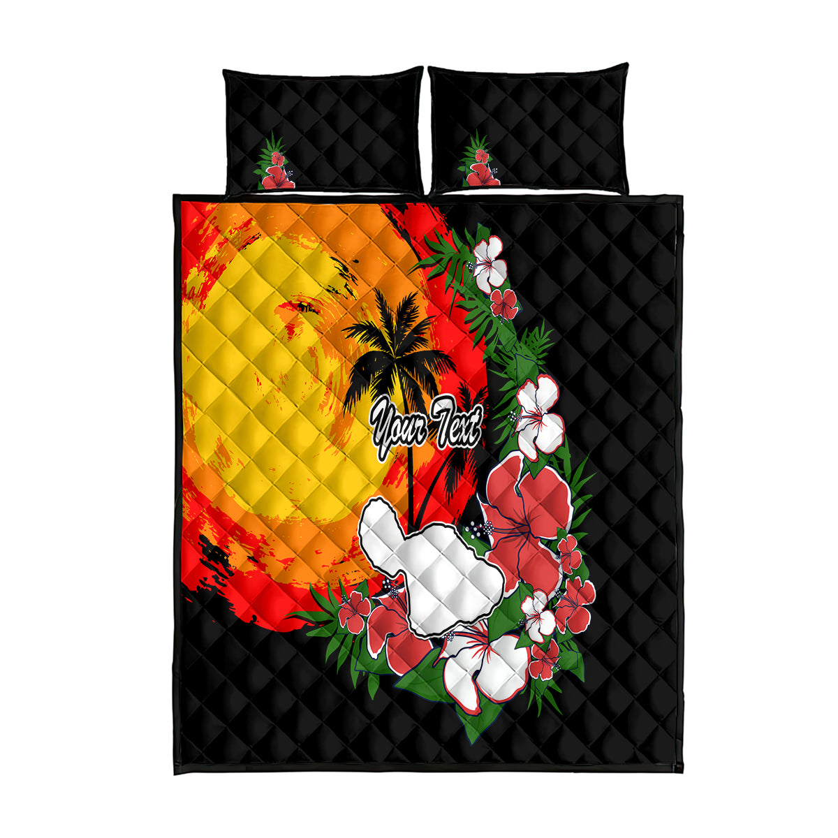 Custom Hawaii Maui Island Quilt Bed Set Maui Map With Tropical Forest Vintage Style LT03 Black - Polynesian Pride