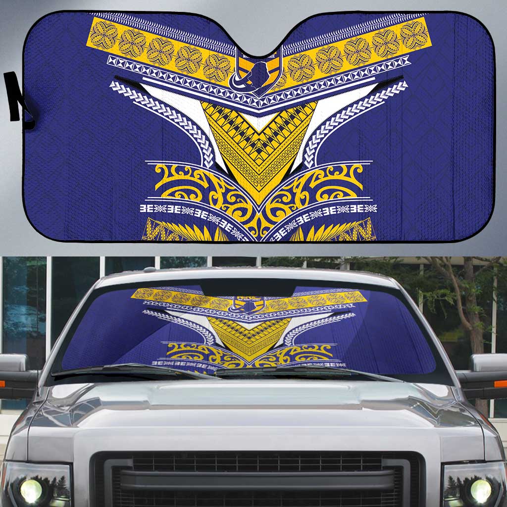 Rugby Niue Auto Sun Shade Hiapo Tribal Heritage Tattoos Blue Color - Polynesian Pride