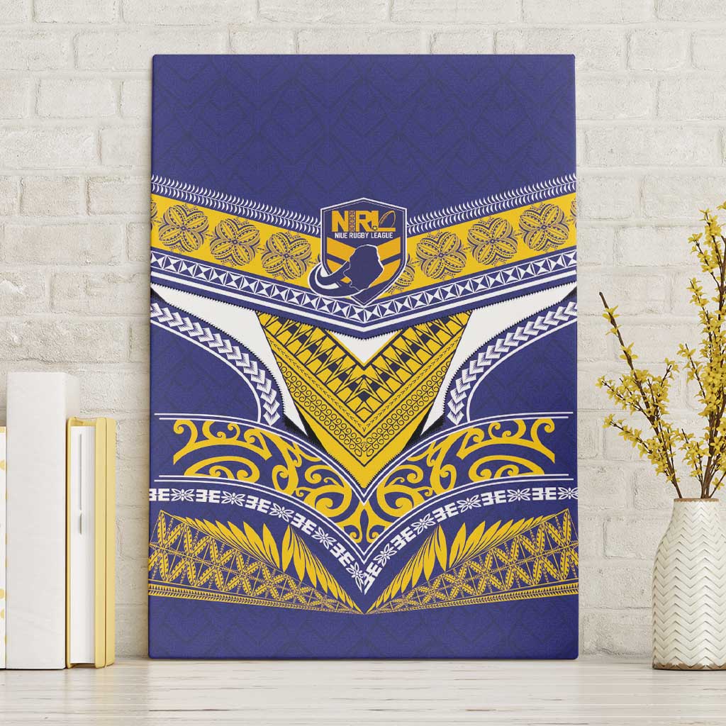 Rugby Niue Canvas Wall Art Hiapo Tribal Heritage Tattoos Blue Color - Polynesian Pride