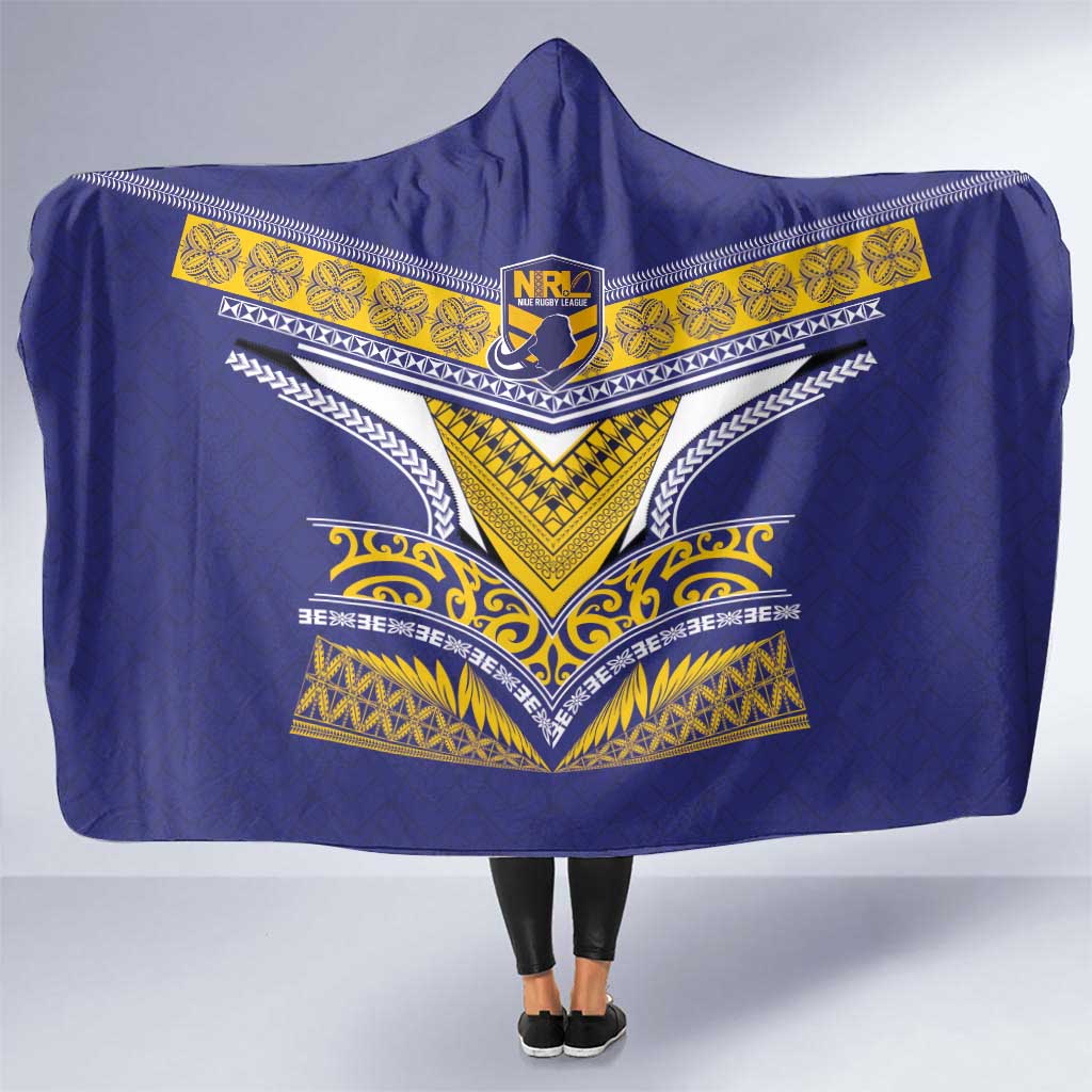 Rugby Niue Hooded Blanket Hiapo Tribal Heritage Tattoos Blue Color - Polynesian Pride