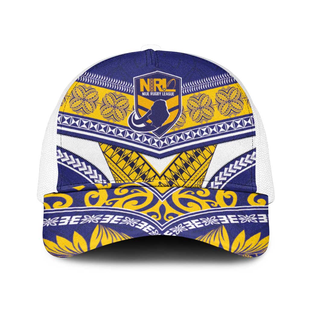 Niue Rugby Mesh Trucker Cap Hiapo Tribal Heritage Tattoos Blue Color - Polynesian Pride