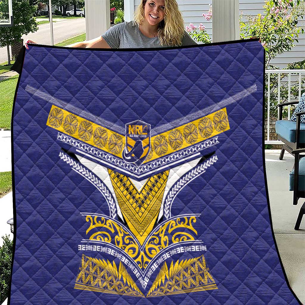 Rugby Niue Quilt Hiapo Tribal Heritage Tattoos Blue Color - Polynesian Pride