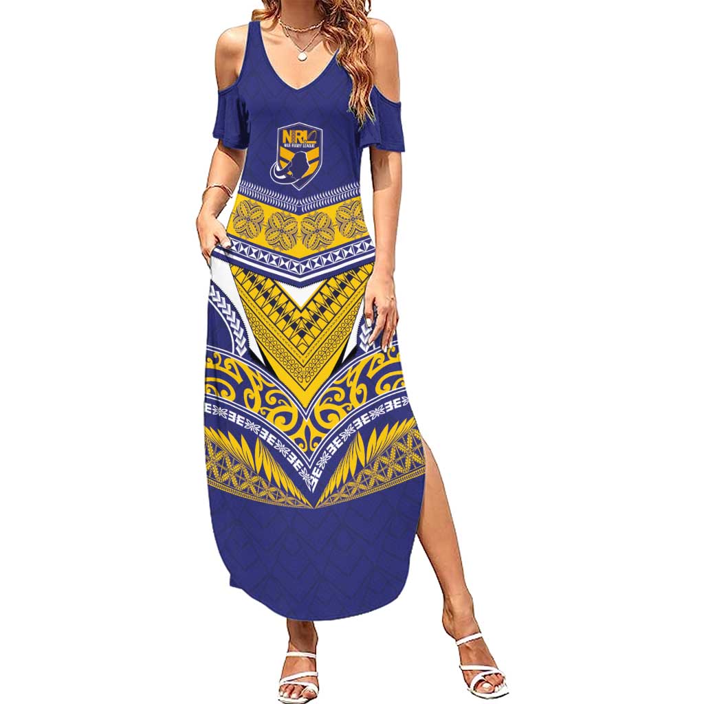 Custom Rugby Niue Summer Maxi Dress Hiapo Tribal Heritage Tattoos Blue Color - Polynesian Pride