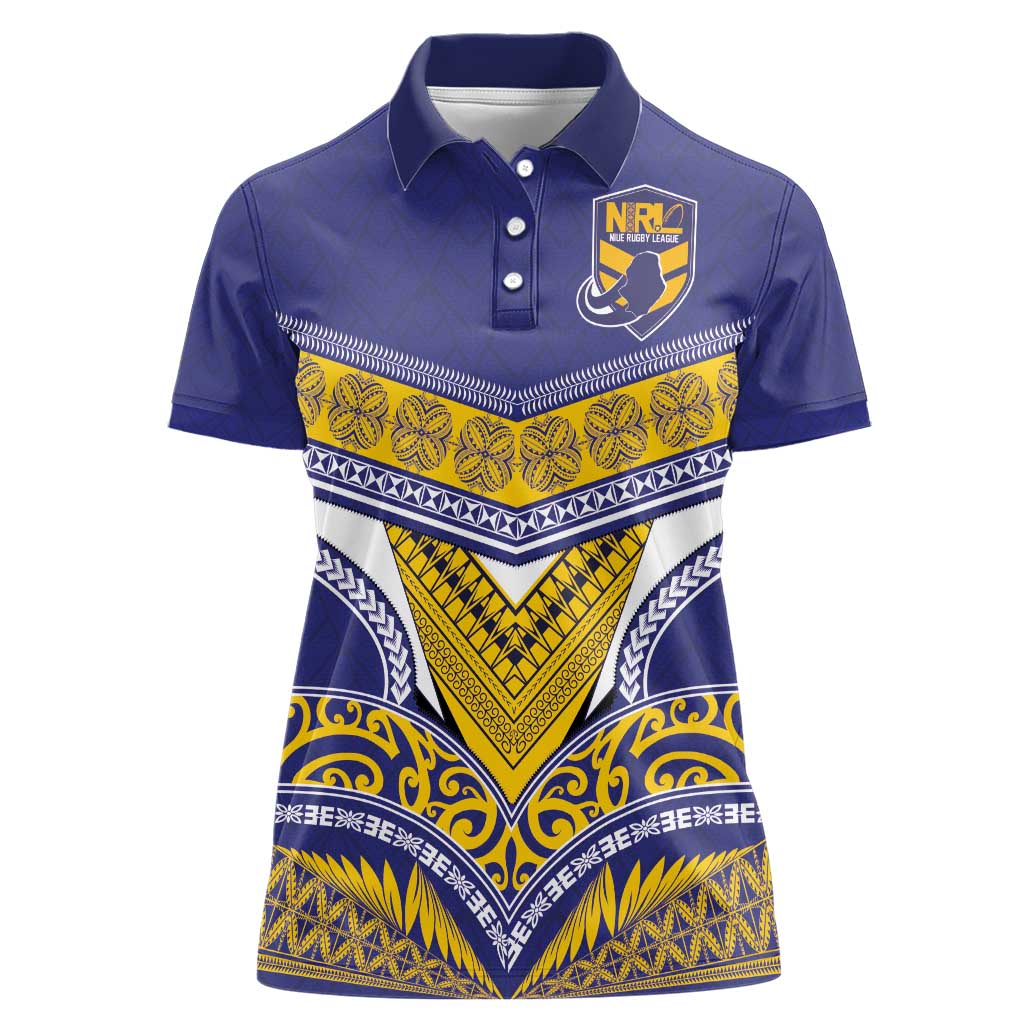 Custom Rugby Niue Women Polo Shirt Hiapo Tribal Heritage Tattoos Blue Color - Polynesian Pride