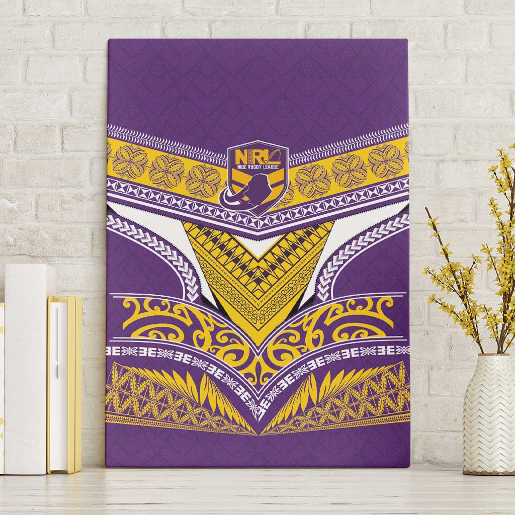 Rugby Niue Canvas Wall Art Hiapo Tribal Heritage Tattoos Purple Color - Polynesian Pride