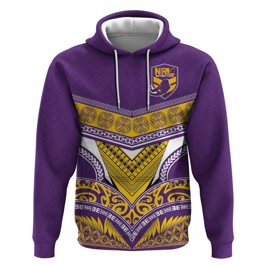 Custom Rugby Niue Hoodie Hiapo Tribal Heritage Tattoos Purple Color - Polynesian Pride