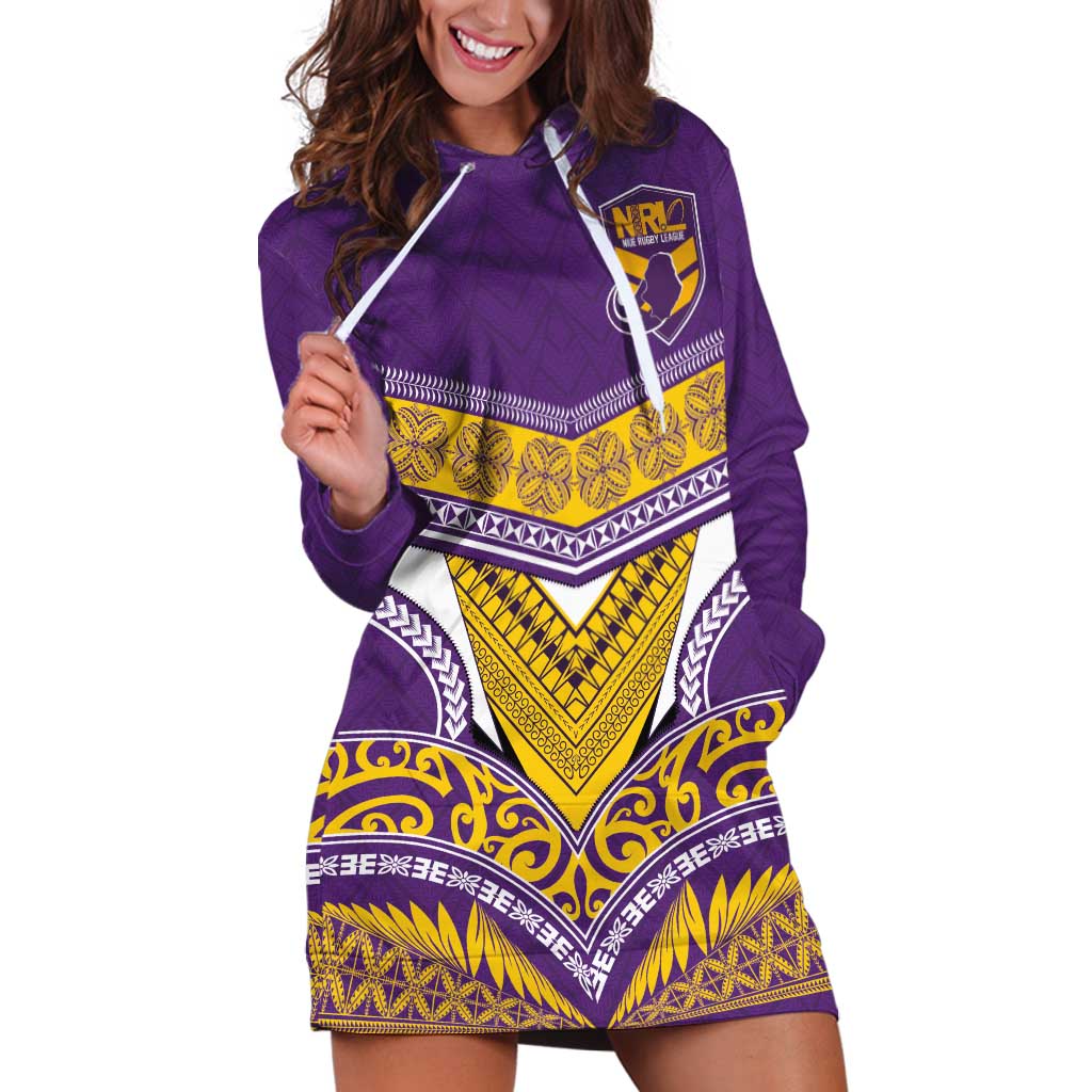 Custom Rugby Niue Hoodie Dress Hiapo Tribal Heritage Tattoos Purple Color - Polynesian Pride