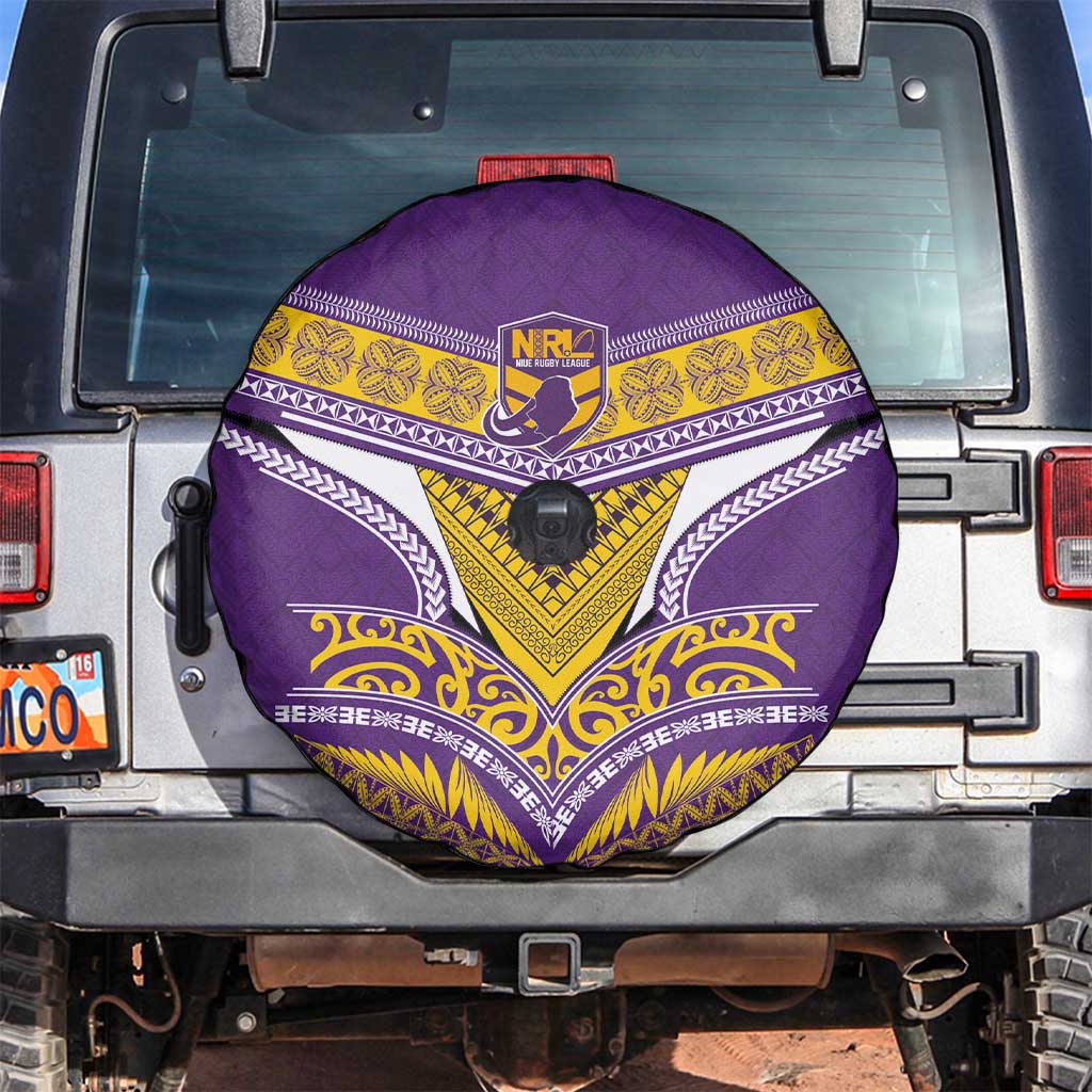 Rugby Niue Spare Tire Cover Hiapo Tribal Heritage Tattoos Purple Color - Polynesian Pride