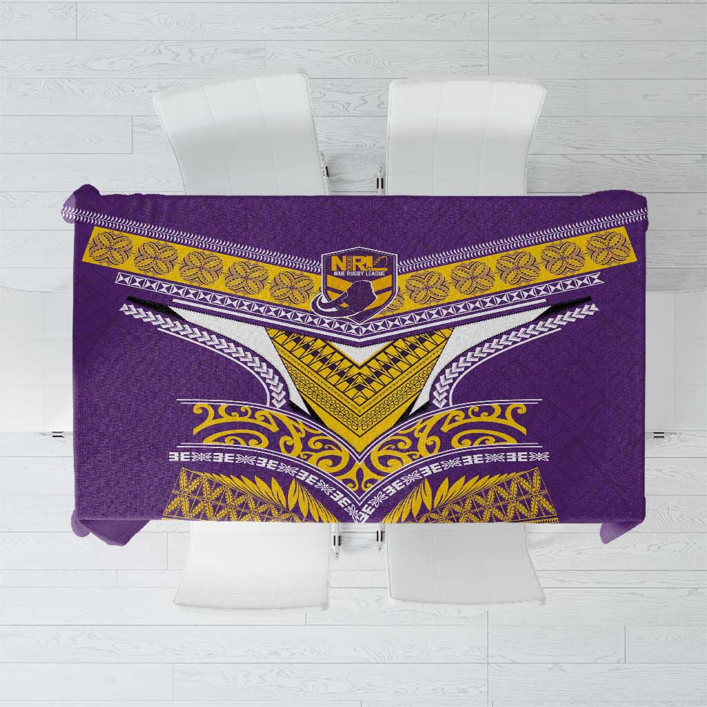 Rugby Niue Tablecloth Hiapo Tribal Heritage Tattoos Purple Color - Polynesian Pride