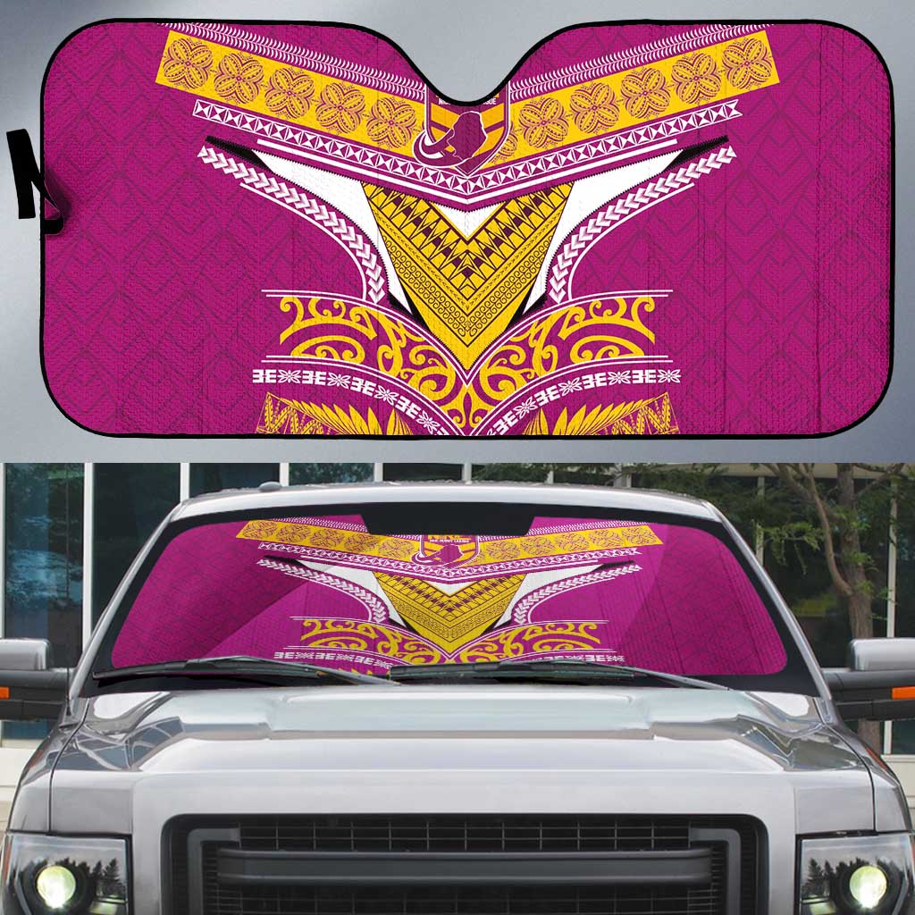 Rugby Niue Auto Sun Shade Hiapo Tribal Heritage Tattoos Pink Color - Polynesian Pride