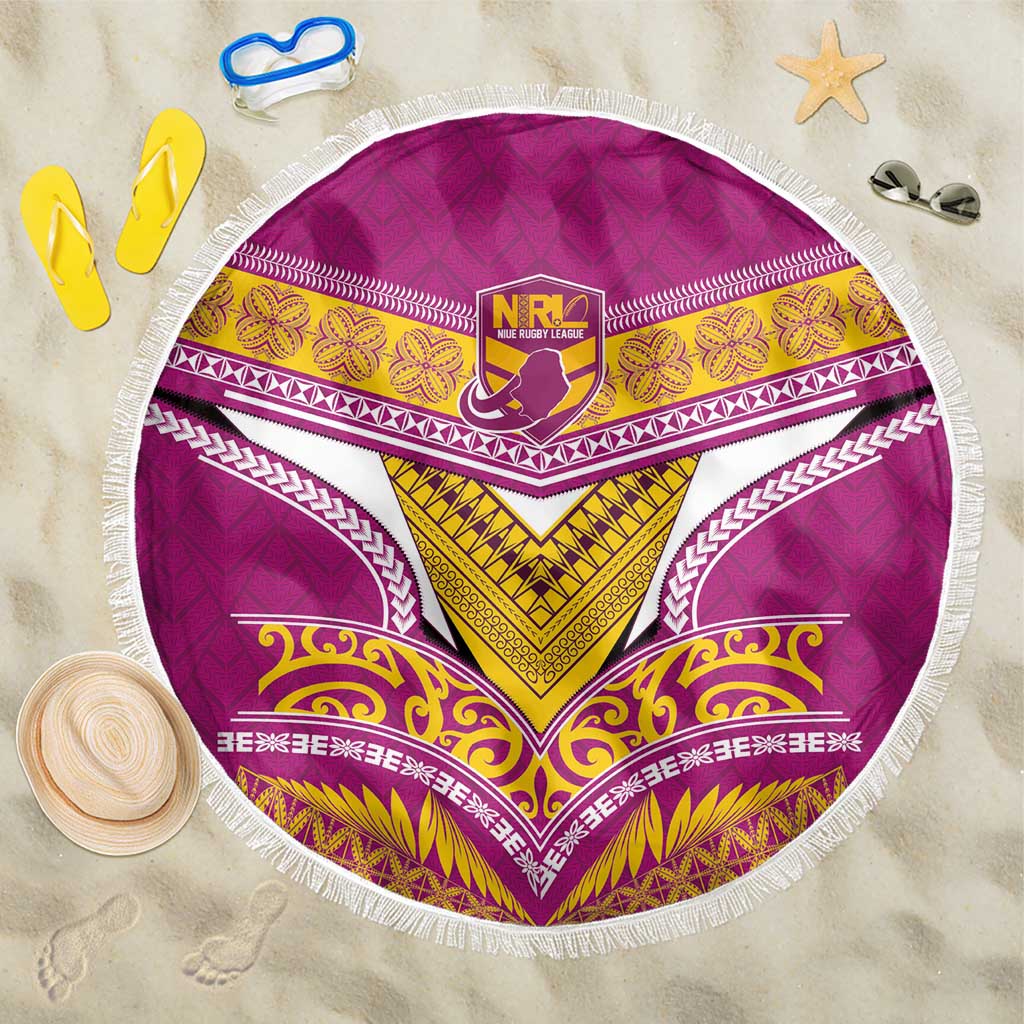 Rugby Niue Beach Blanket Hiapo Tribal Heritage Tattoos Pink Color - Polynesian Pride