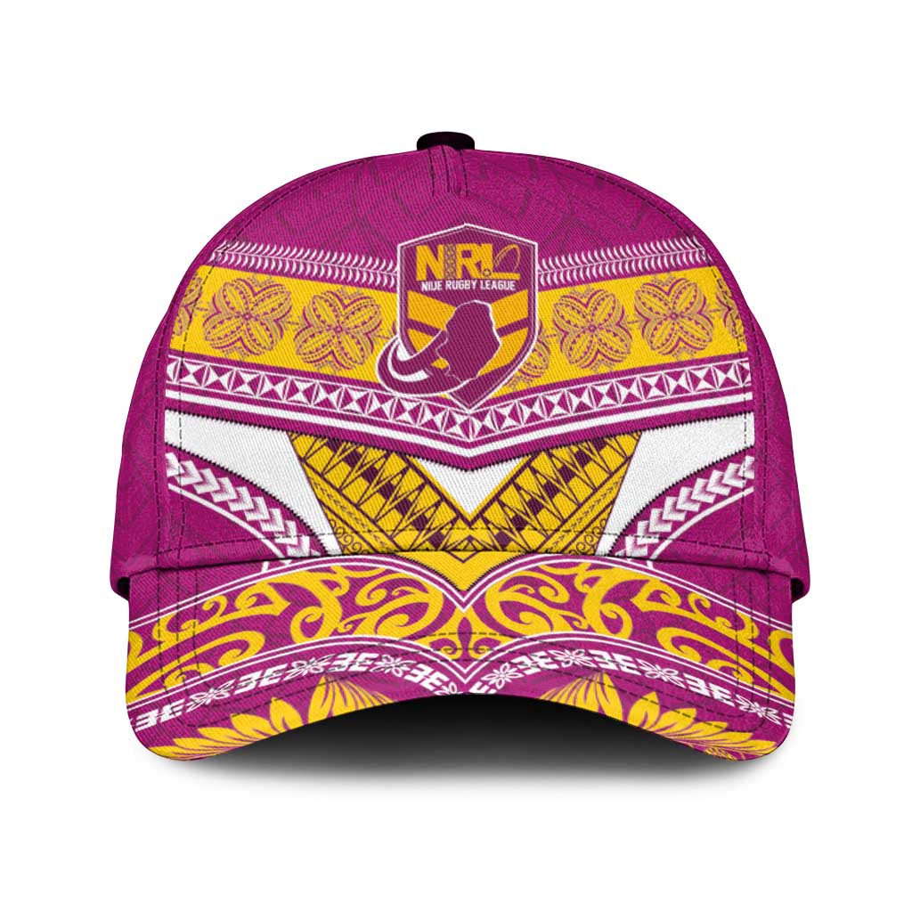 Niue Rugby Classic Cap Hiapo Tribal Heritage Tattoos Pink Color - Polynesian Pride