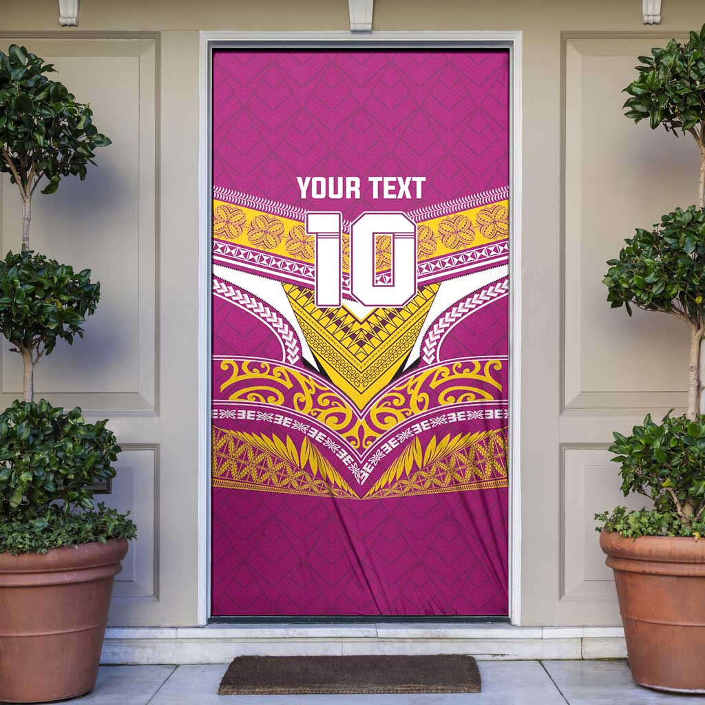 Custom Rugby Niue Door Cover Hiapo Tribal Heritage Tattoos Pink Color - Polynesian Pride