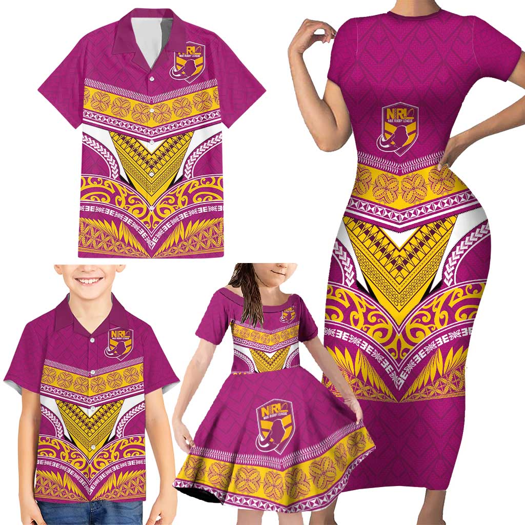 Custom Rugby Niue Family Matching Short Sleeve Bodycon Dress and Hawaiian Shirt Hiapo Tribal Heritage Tattoos Pink Color - Polynesian Pride