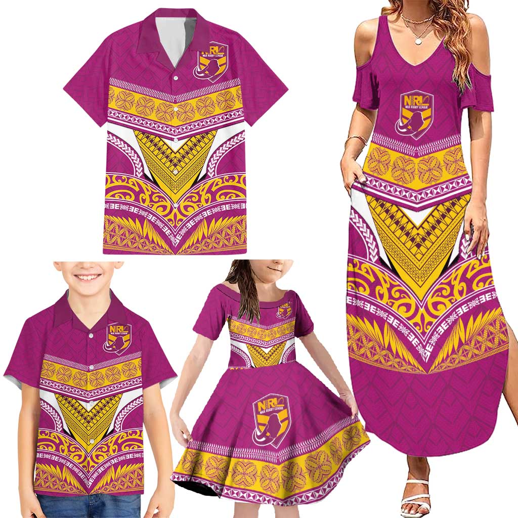 Custom Rugby Niue Family Matching Summer Maxi Dress and Hawaiian Shirt Hiapo Tribal Heritage Tattoos Pink Color - Polynesian Pride