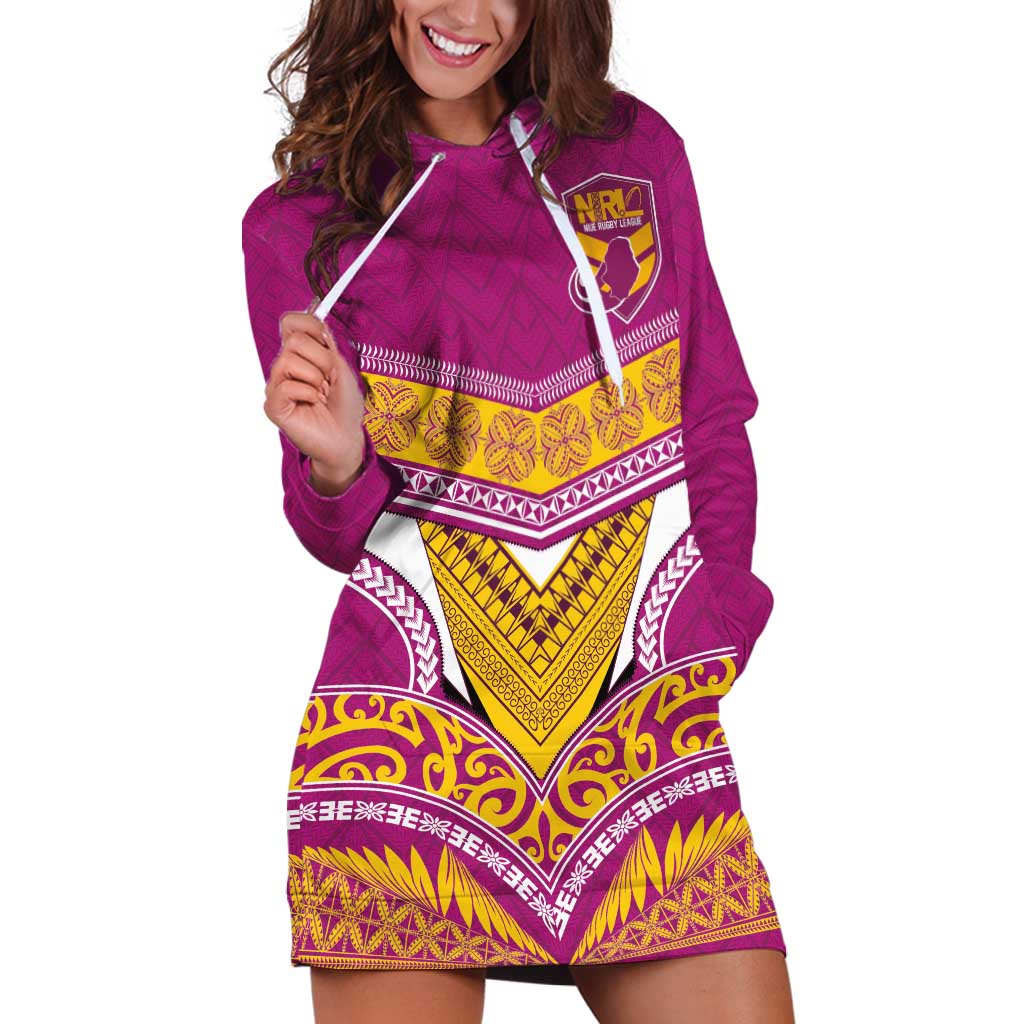 Custom Rugby Niue Hoodie Dress Hiapo Tribal Heritage Tattoos Pink Color - Polynesian Pride