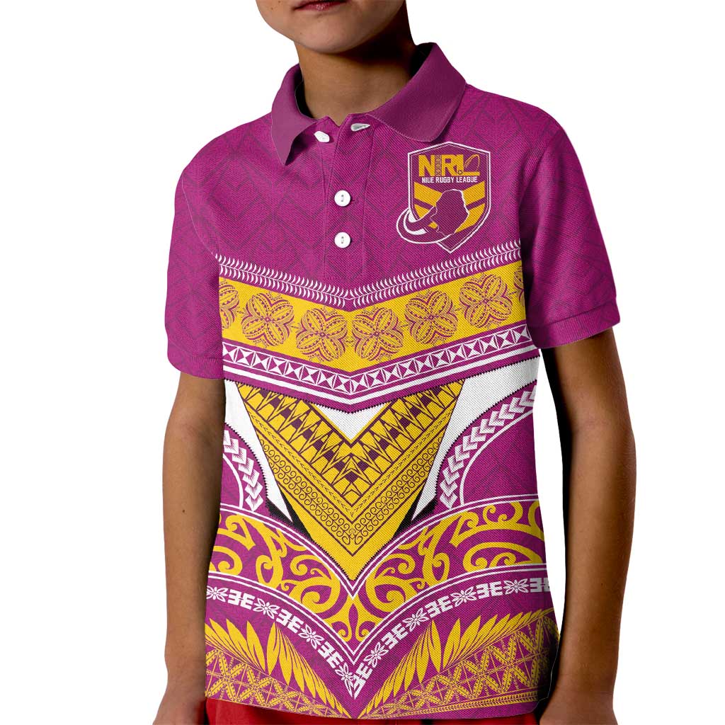 Custom Rugby Niue Kid Polo Shirt Hiapo Tribal Heritage Tattoos Pink Color - Polynesian Pride