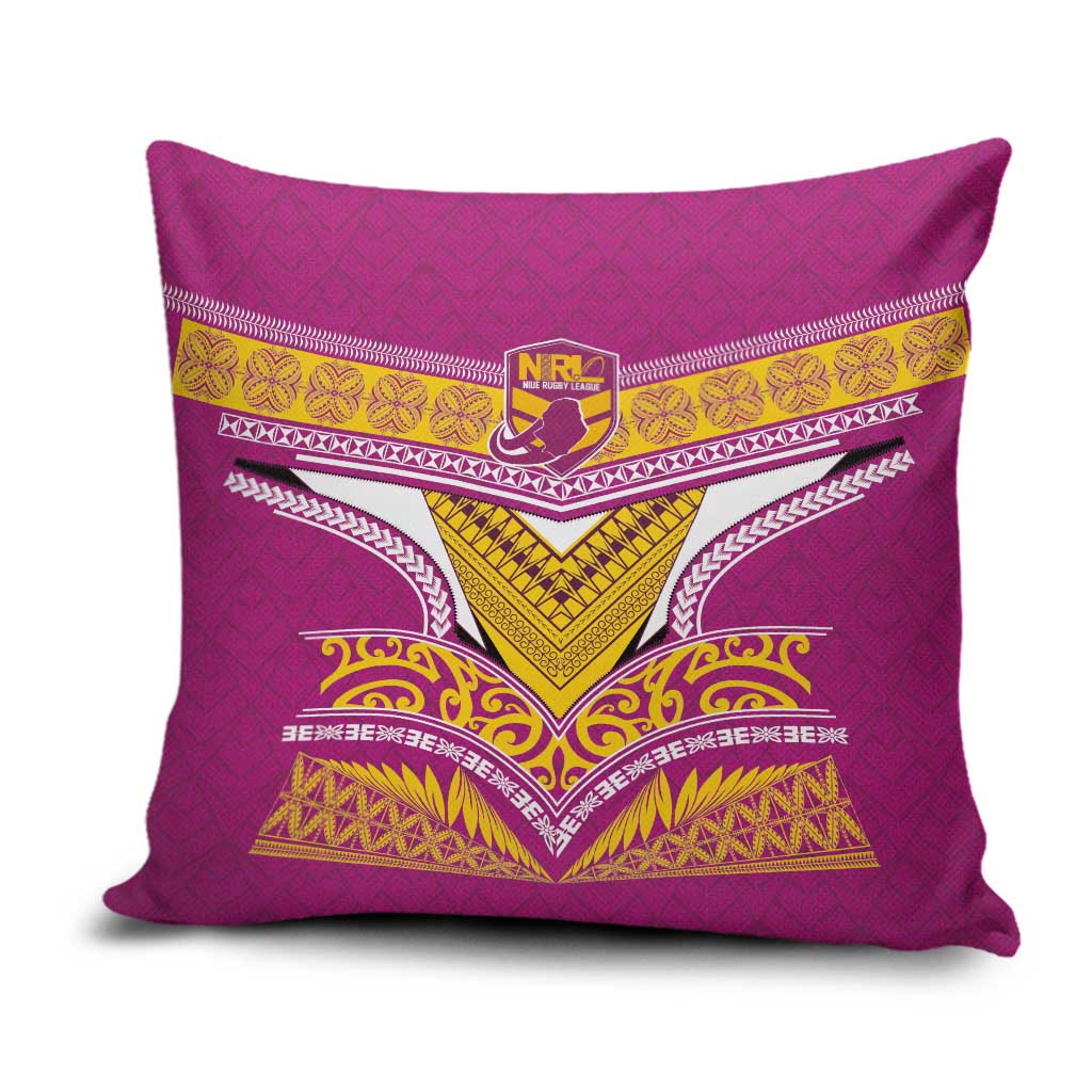 Rugby Niue Pillow Cover Hiapo Tribal Heritage Tattoos Pink Color - Polynesian Pride