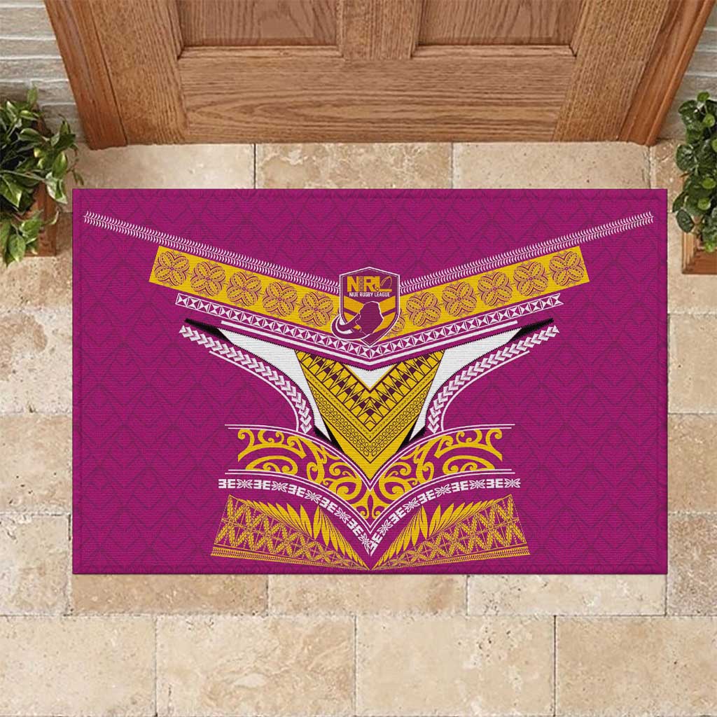 Rugby Niue Rubber Doormat Hiapo Tribal Heritage Tattoos Pink Color - Polynesian Pride