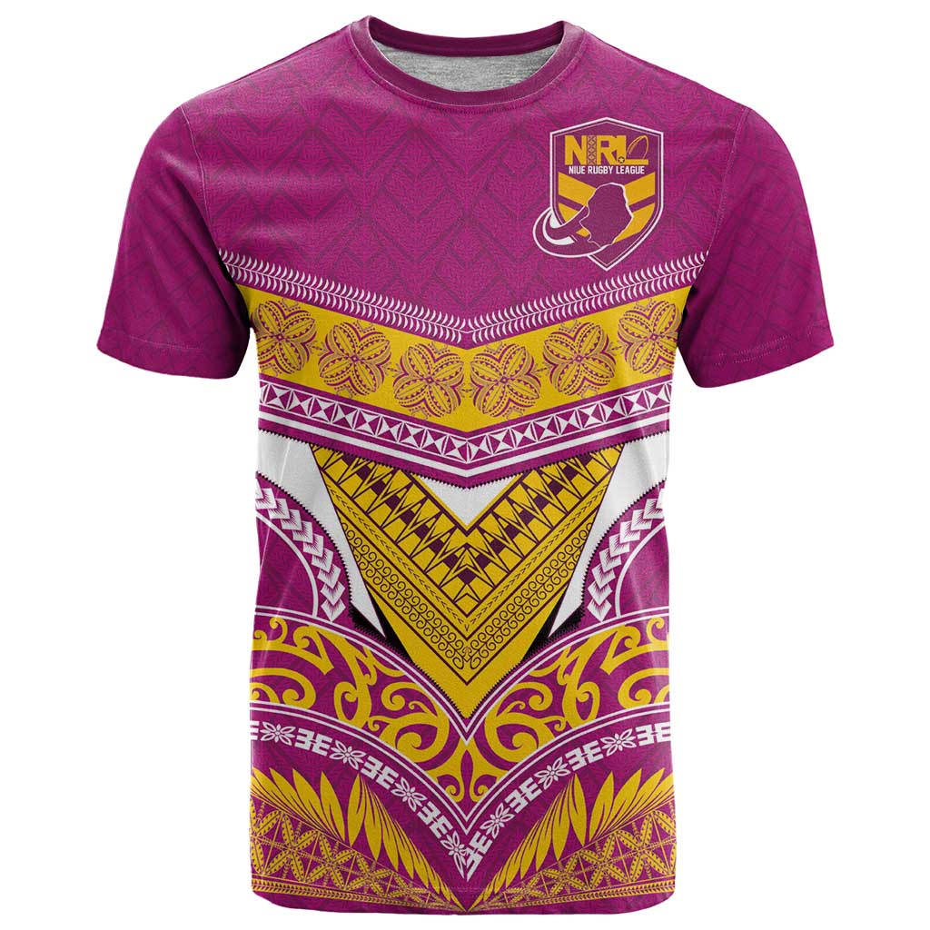 Custom Rugby Niue T Shirt Hiapo Tribal Heritage Tattoos Pink Color - Polynesian Pride