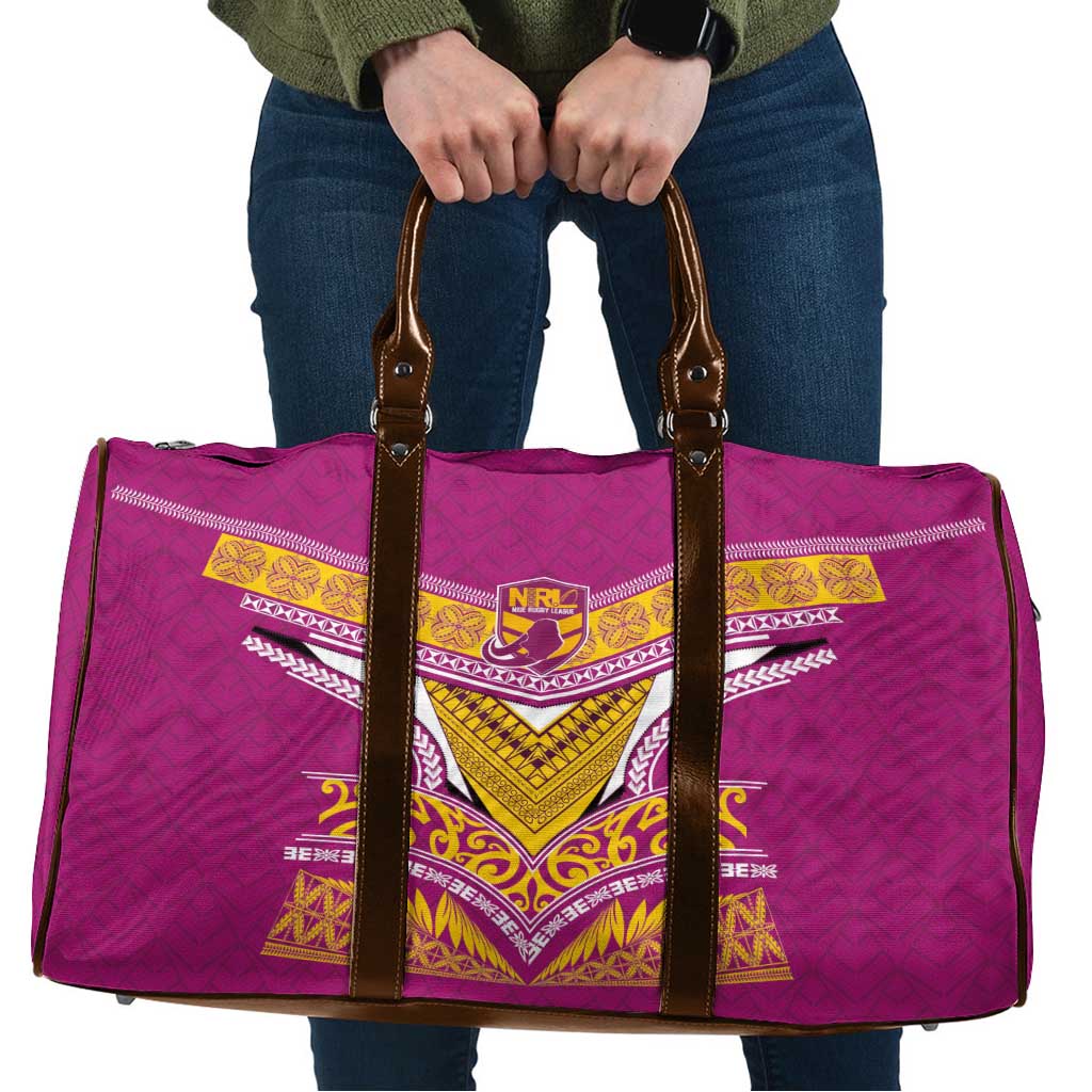 Rugby Niue Travel Bag Hiapo Tribal Heritage Tattoos Pink Color - Polynesian Pride