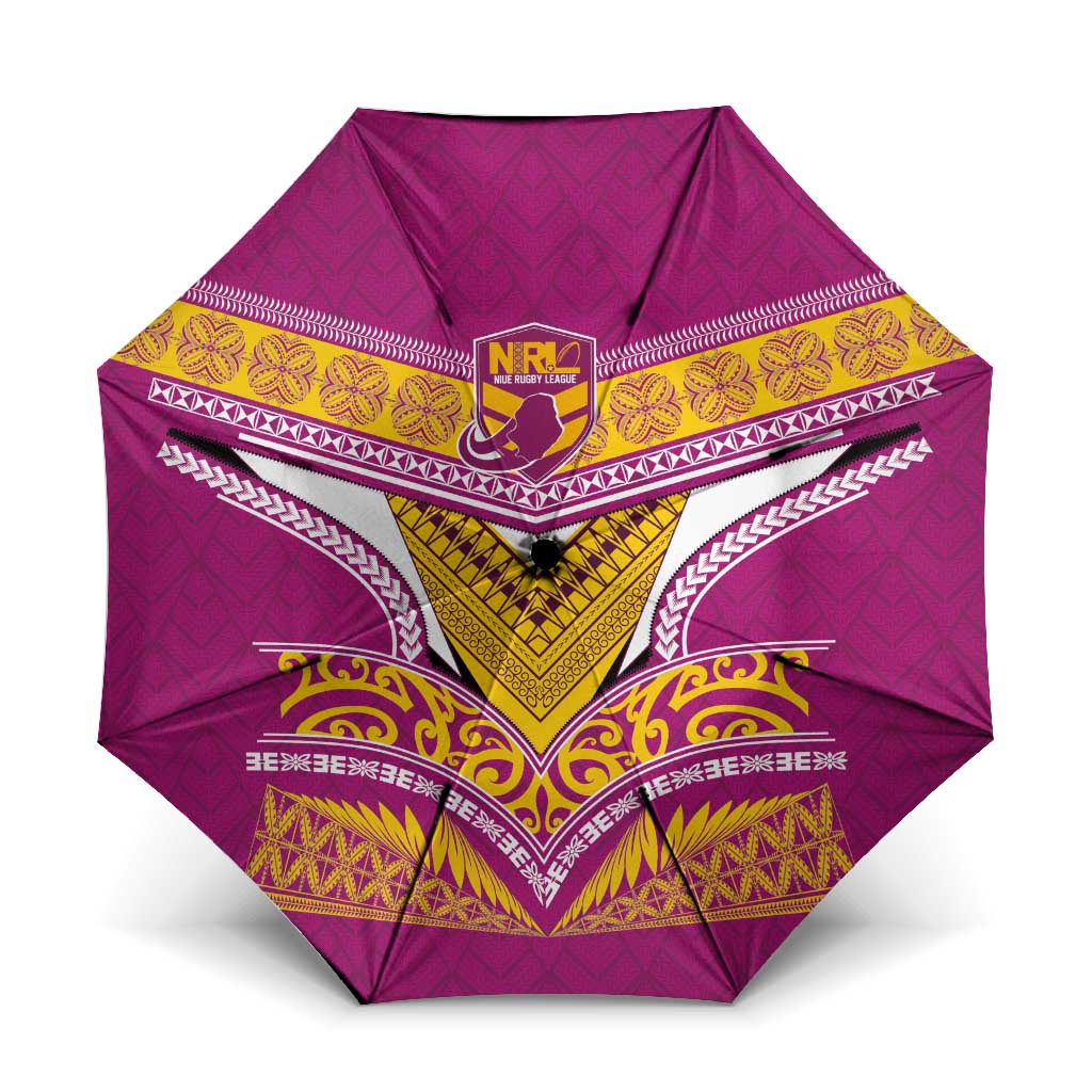 Rugby Niue Umbrella Hiapo Tribal Heritage Tattoos Pink Color - Polynesian Pride