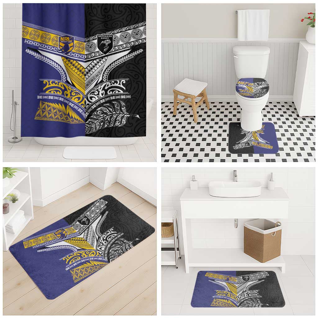 Rugby Niue and Aotearoa Bathroom Set Hiapo with Maori Moko Tribal Heritage Tattoos - Polynesian Pride