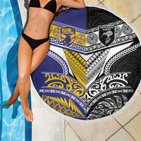 Rugby Niue and Aotearoa Beach Blanket Hiapo with Maori Moko Tribal Heritage Tattoos - Polynesian Pride