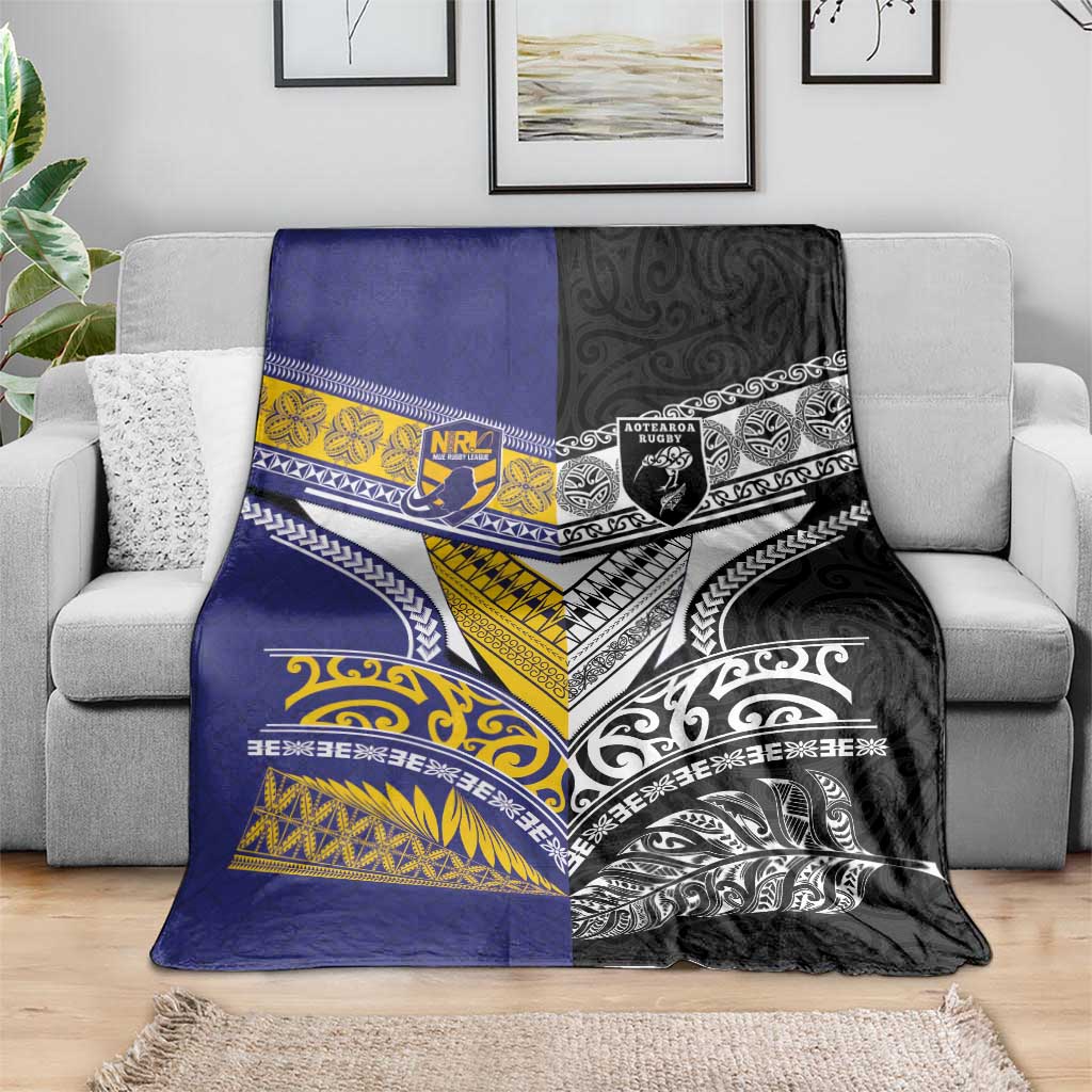 Rugby Niue and Aotearoa Blanket Hiapo with Maori Moko Tribal Heritage Tattoos - Polynesian Pride