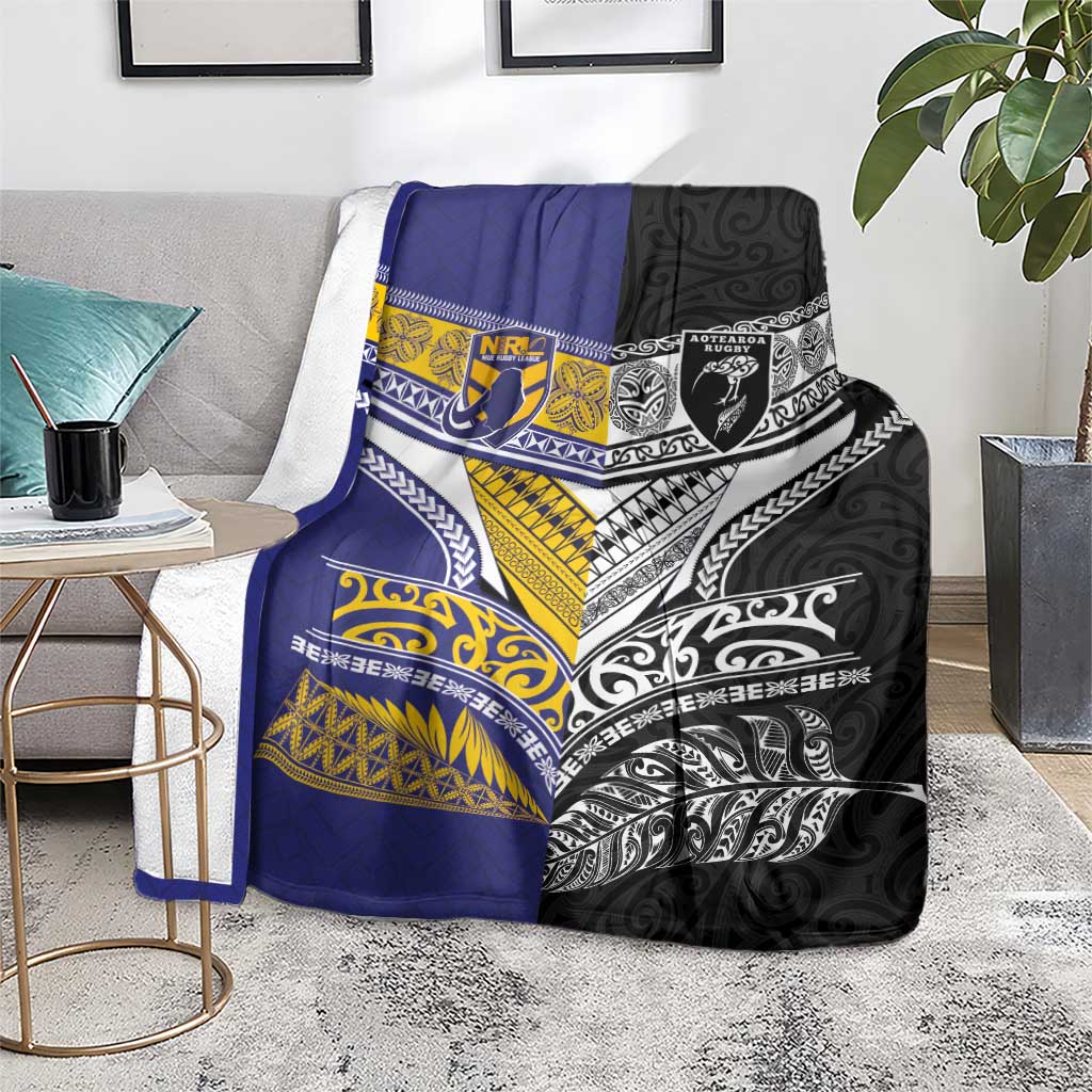 Rugby Niue and Aotearoa Blanket Hiapo with Maori Moko Tribal Heritage Tattoos - Polynesian Pride
