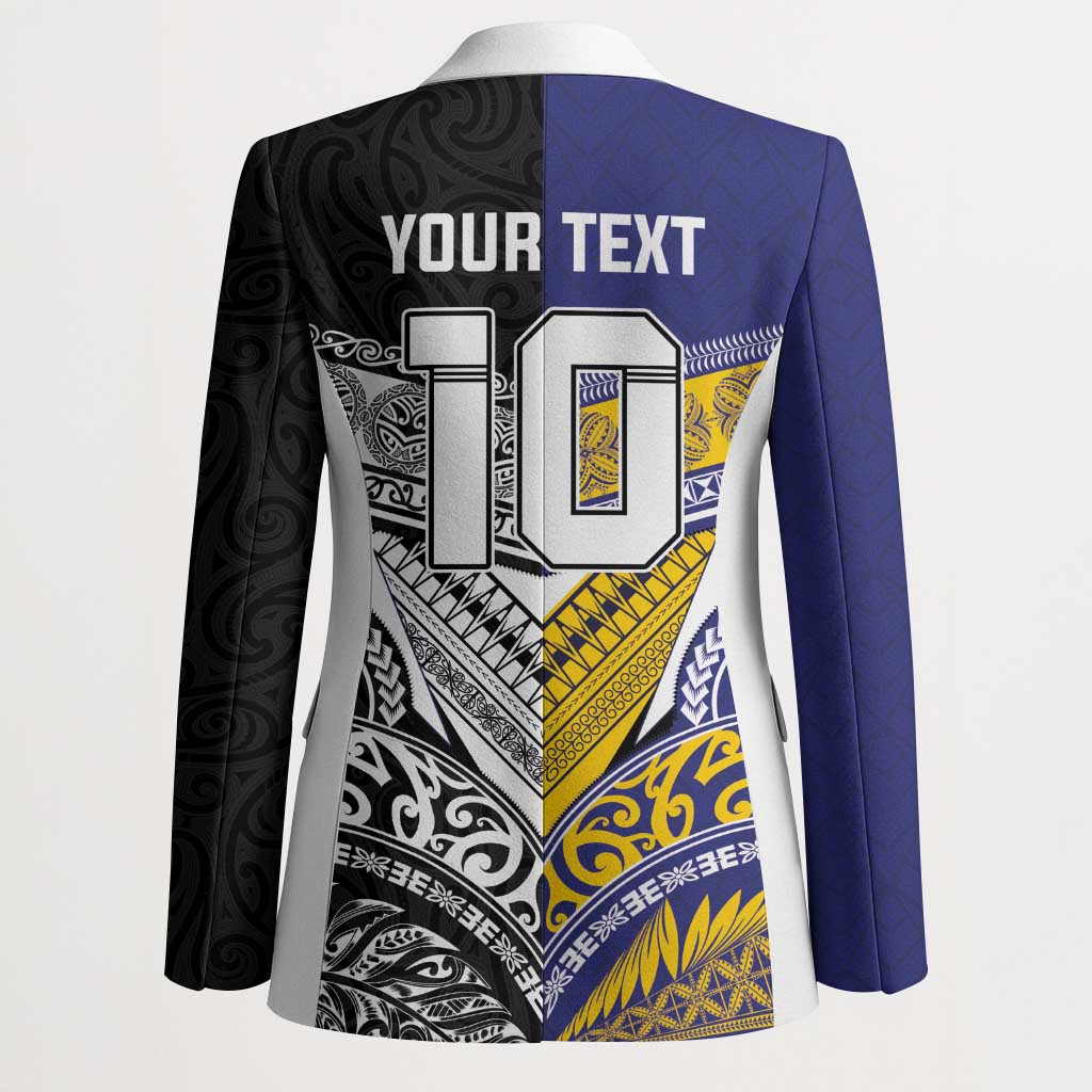 Custom Rugby Niue and Aotearoa Blazer Hiapo with Maori Moko Tribal Heritage Tattoos - Polynesian Pride