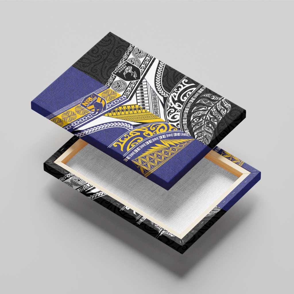 Rugby Niue and Aotearoa Canvas Wall Art Hiapo with Maori Moko Tribal Heritage Tattoos - Polynesian Pride