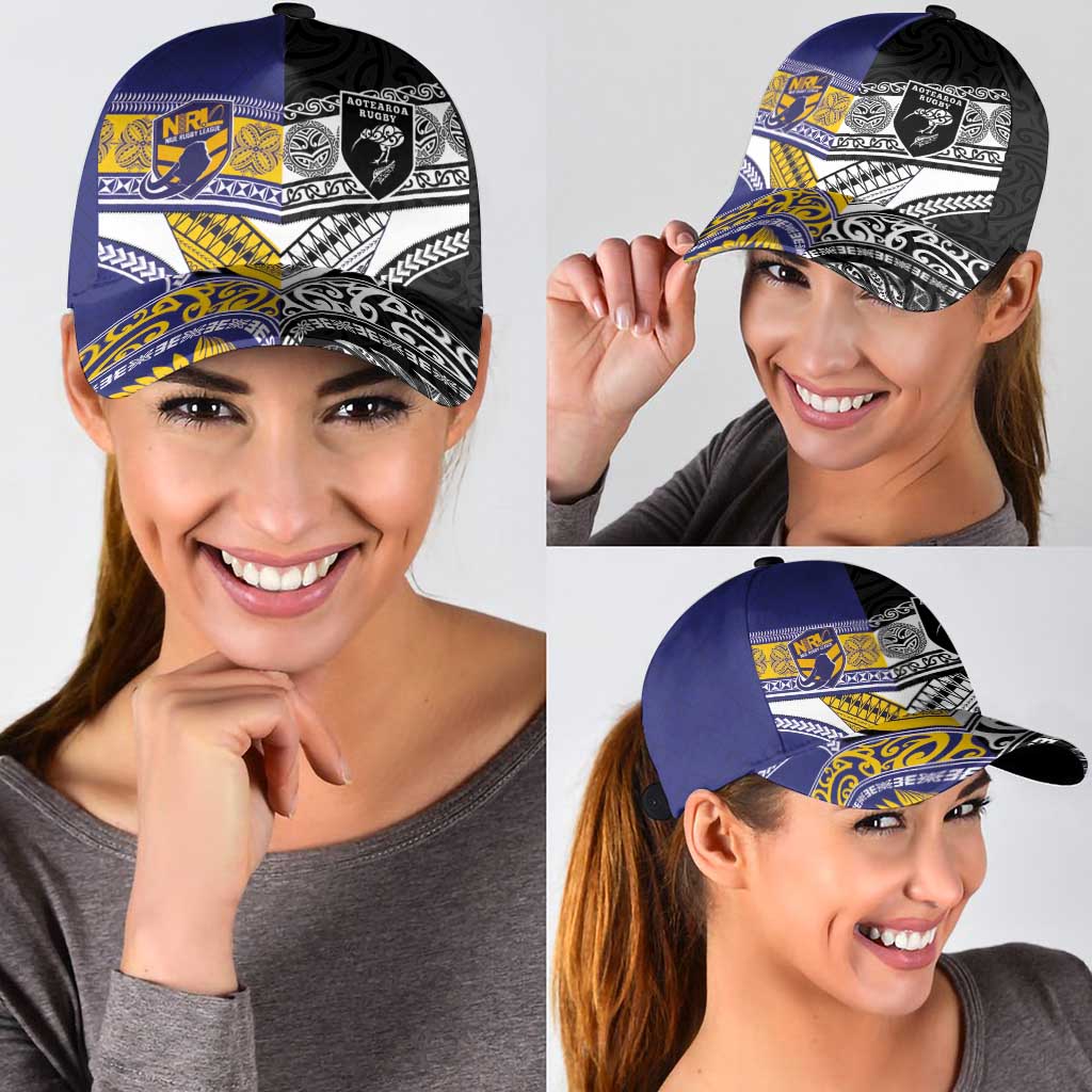 Niue and Aotearoa Rugby Classic Cap Hiapo with Maori Moko Tribal Heritage Tattoos - Polynesian Pride