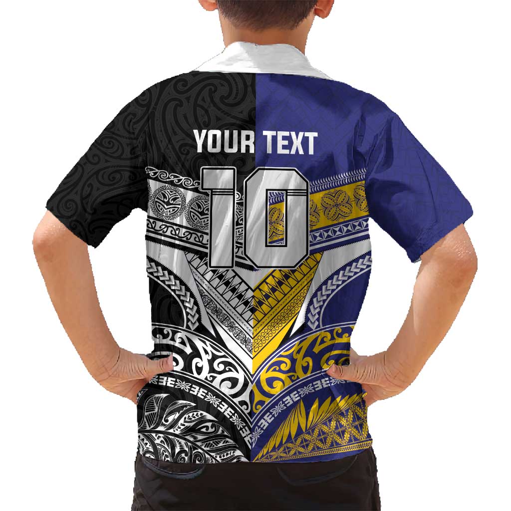 Custom Rugby Niue and Aotearoa Family Matching Long Sleeve Bodycon Dress and Hawaiian Shirt Hiapo with Maori Moko Tribal Heritage Tattoos - Polynesian Pride