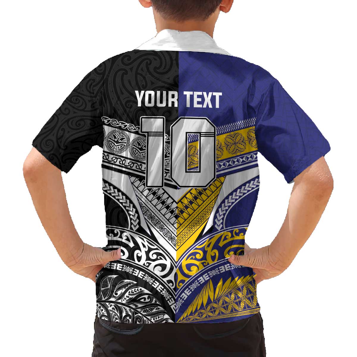 Custom Rugby Niue and Aotearoa Family Matching Off The Shoulder Long Sleeve Dress and Hawaiian Shirt Hiapo with Maori Moko Tribal Heritage Tattoos - Polynesian Pride