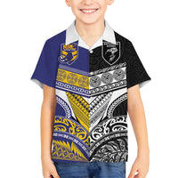 Custom Rugby Niue and Aotearoa Family Matching Off Shoulder Short Dress and Hawaiian Shirt Hiapo with Maori Moko Tribal Heritage Tattoos - Polynesian Pride