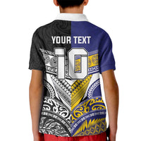 Custom Rugby Niue and Aotearoa Kid Polo Shirt Hiapo with Maori Moko Tribal Heritage Tattoos - Polynesian Pride