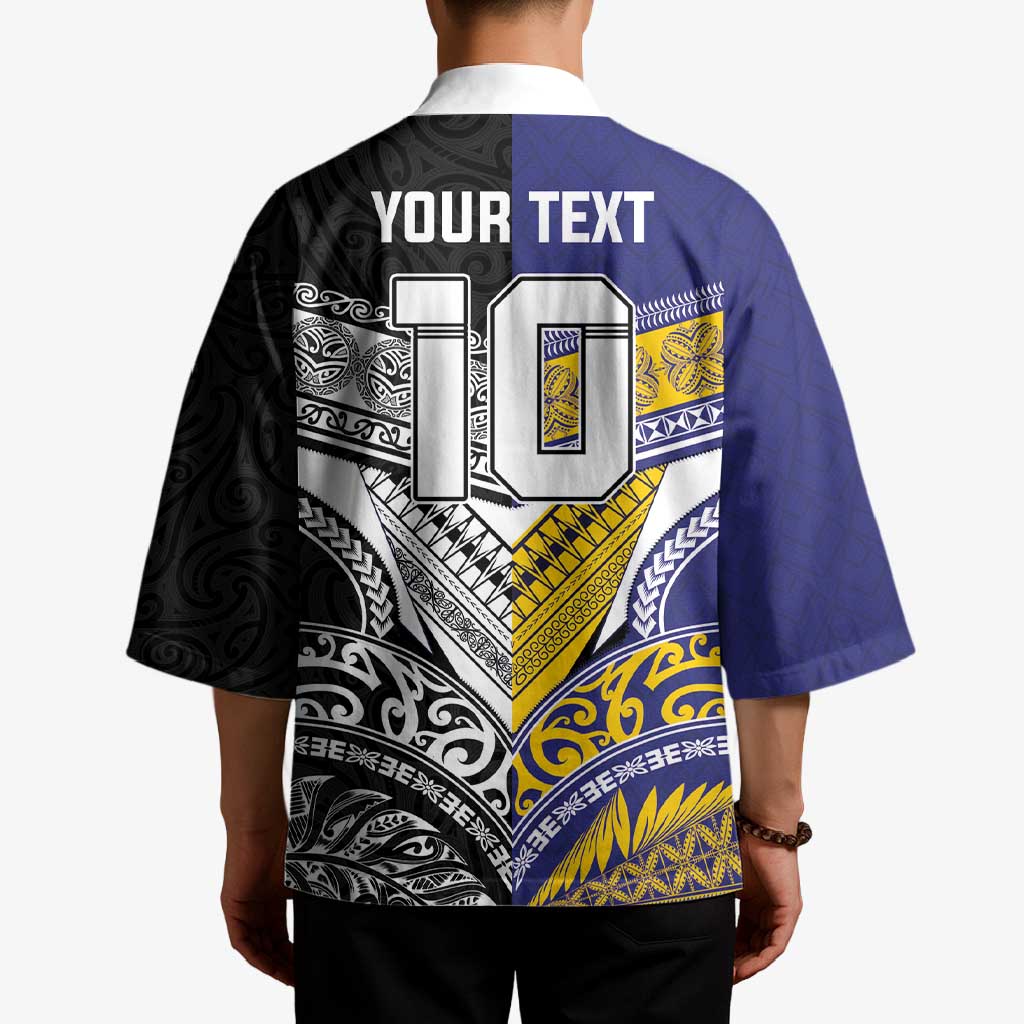 Custom Rugby Niue and Aotearoa Kimono Hiapo with Maori Moko Tribal Heritage Tattoos - Polynesian Pride