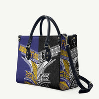 Rugby Niue and Aotearoa Leather Bag Hiapo with Maori Moko Tribal Heritage Tattoos - Polynesian Pride