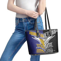Rugby Niue and Aotearoa Leather Tote Bag Hiapo with Maori Moko Tribal Heritage Tattoos - Polynesian Pride