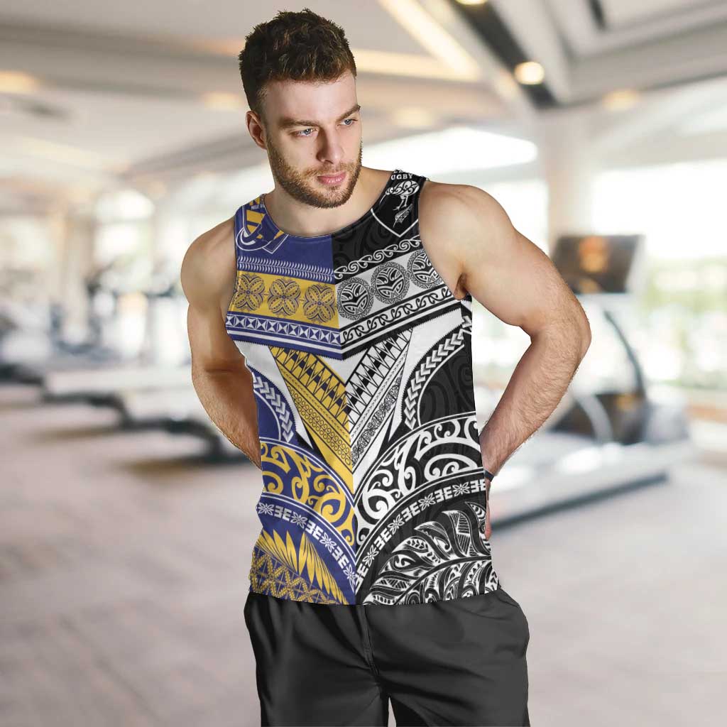 Custom Rugby Niue and Aotearoa Men Tank Top Hiapo with Maori Moko Tribal Heritage Tattoos - Polynesian Pride