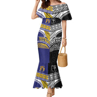 Custom Rugby Niue and Aotearoa Mermaid Dress Hiapo with Maori Moko Tribal Heritage Tattoos - Polynesian Pride