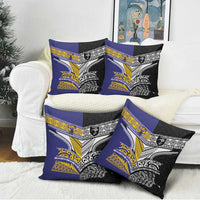 Rugby Niue and Aotearoa Pillow Cover Hiapo with Maori Moko Tribal Heritage Tattoos - Polynesian Pride
