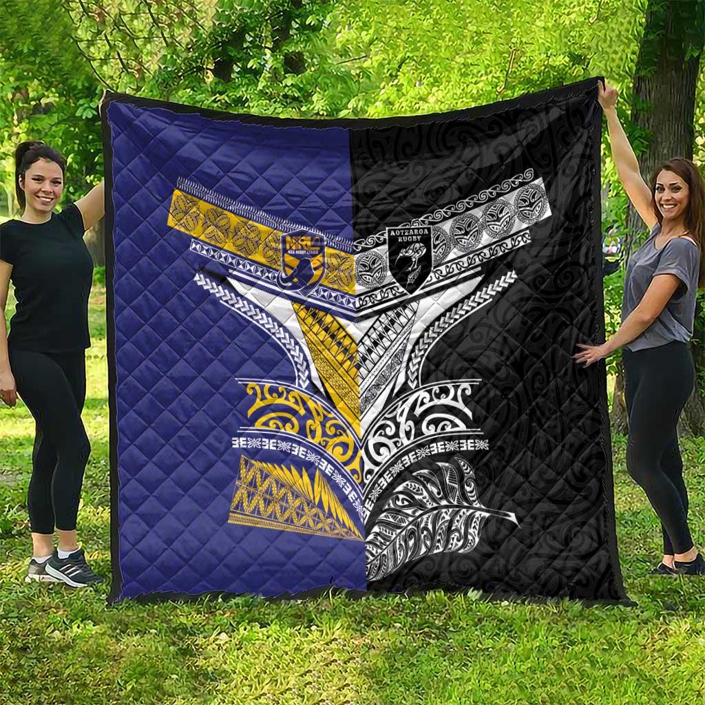 Rugby Niue and Aotearoa Quilt Hiapo with Maori Moko Tribal Heritage Tattoos - Polynesian Pride